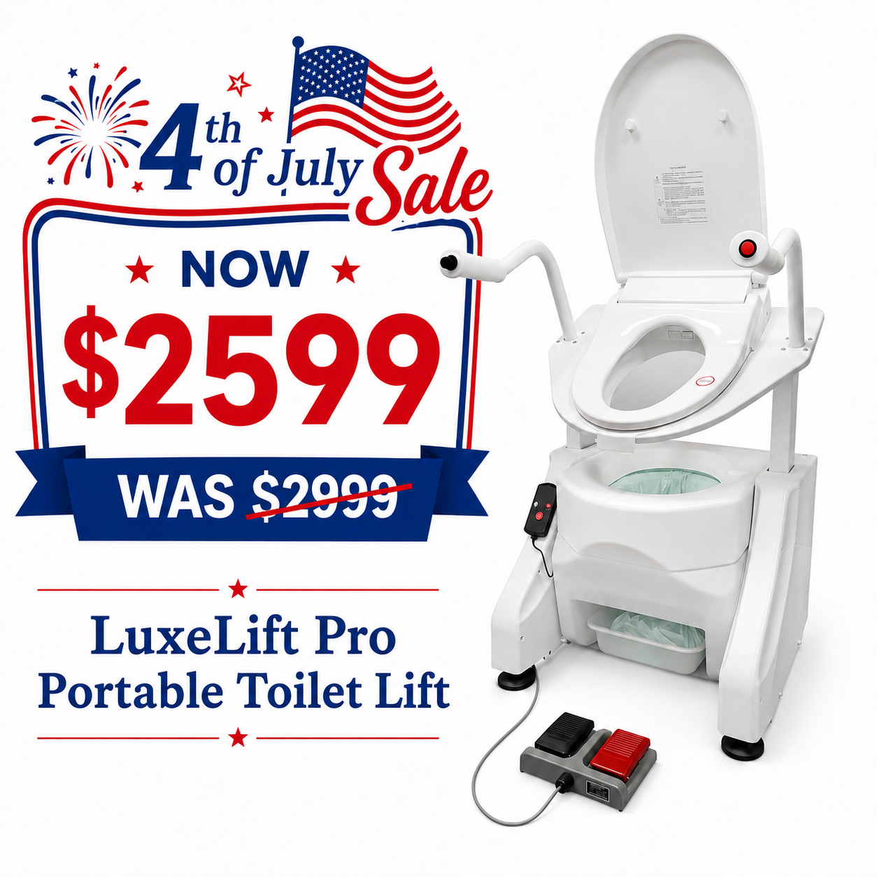 LuxeLift Pro Portable Toilet Lift | Powered Bedside Commode with Bidet & Dryer
